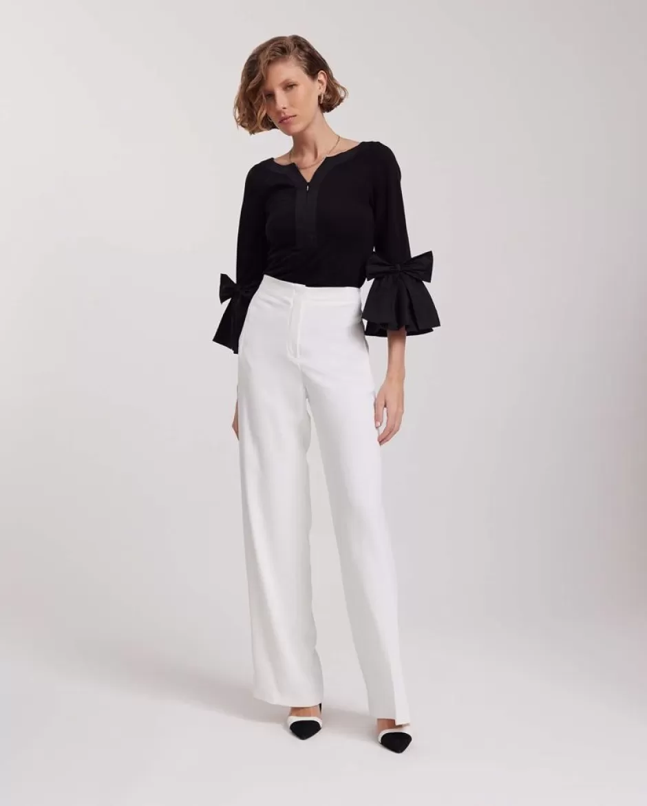 Anne Fontaine Tops*3/4 Sleeve Fitted Pima Top With Poplin Details Black