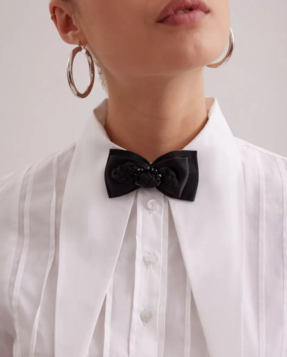 Anne Fontaine Jewelry*Adjustable Bow Tie Necklace With Embroidery Details Black