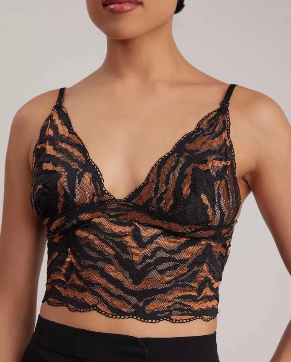 Anne Fontaine Tops*And Gold Tiger Print Longline Lace Bralette With Adjustable Straps Black