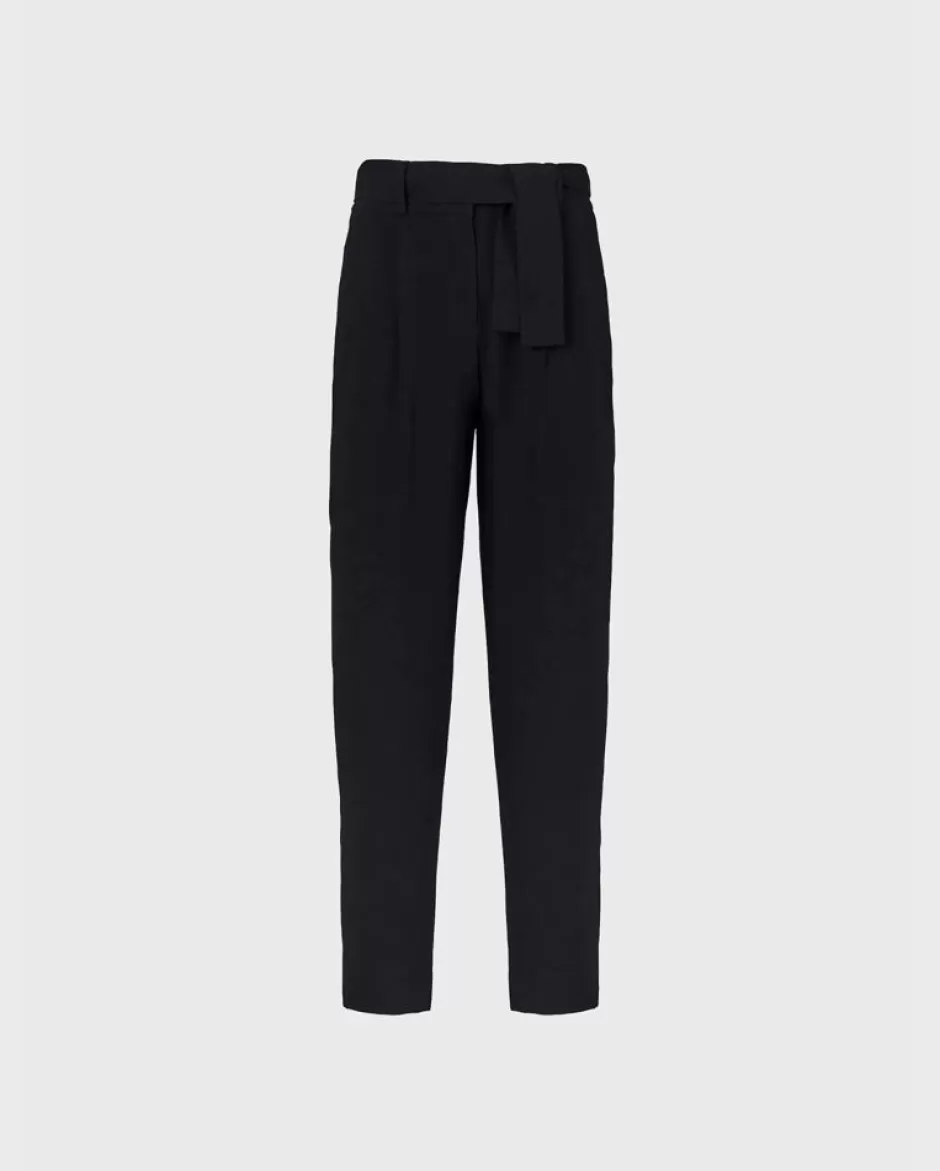 Anne Fontaine Bottoms*Ankle Length Pants With Front Pleats And Removable Belt Black