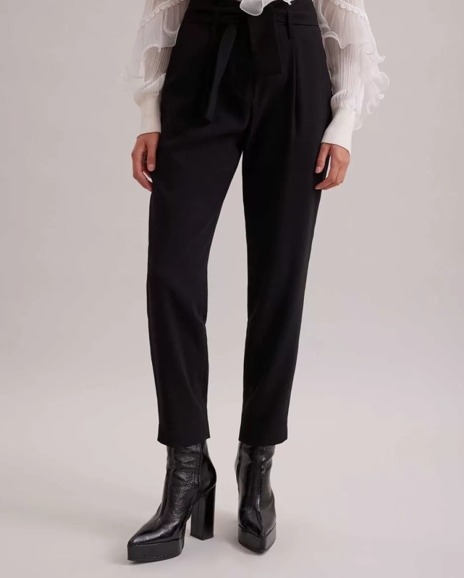 Anne Fontaine Bottoms*Ankle Length Pants With Front Pleats And Removable Belt Black