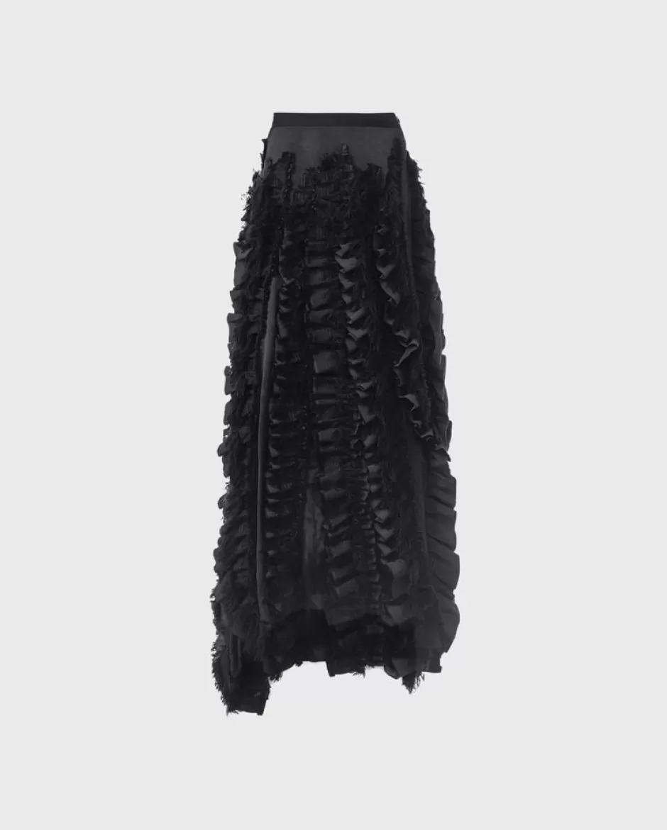 Anne Fontaine Bottoms*Artisan Crafted Satin Skirt With Vertical Flowing Ruffles Black