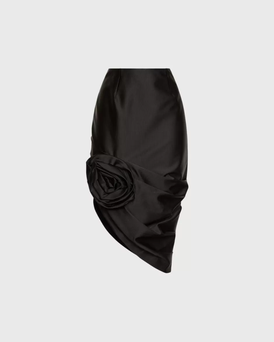 Anne Fontaine Bottoms*Asymmetrical Skirt With A Side Rose Detail Black