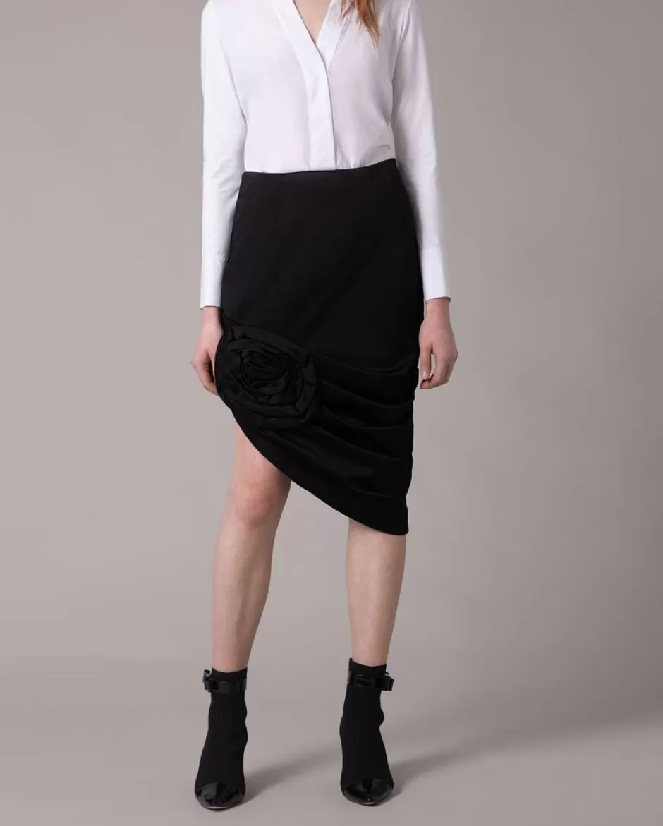 Anne Fontaine Bottoms*Asymmetrical Skirt With A Side Rose Detail Black