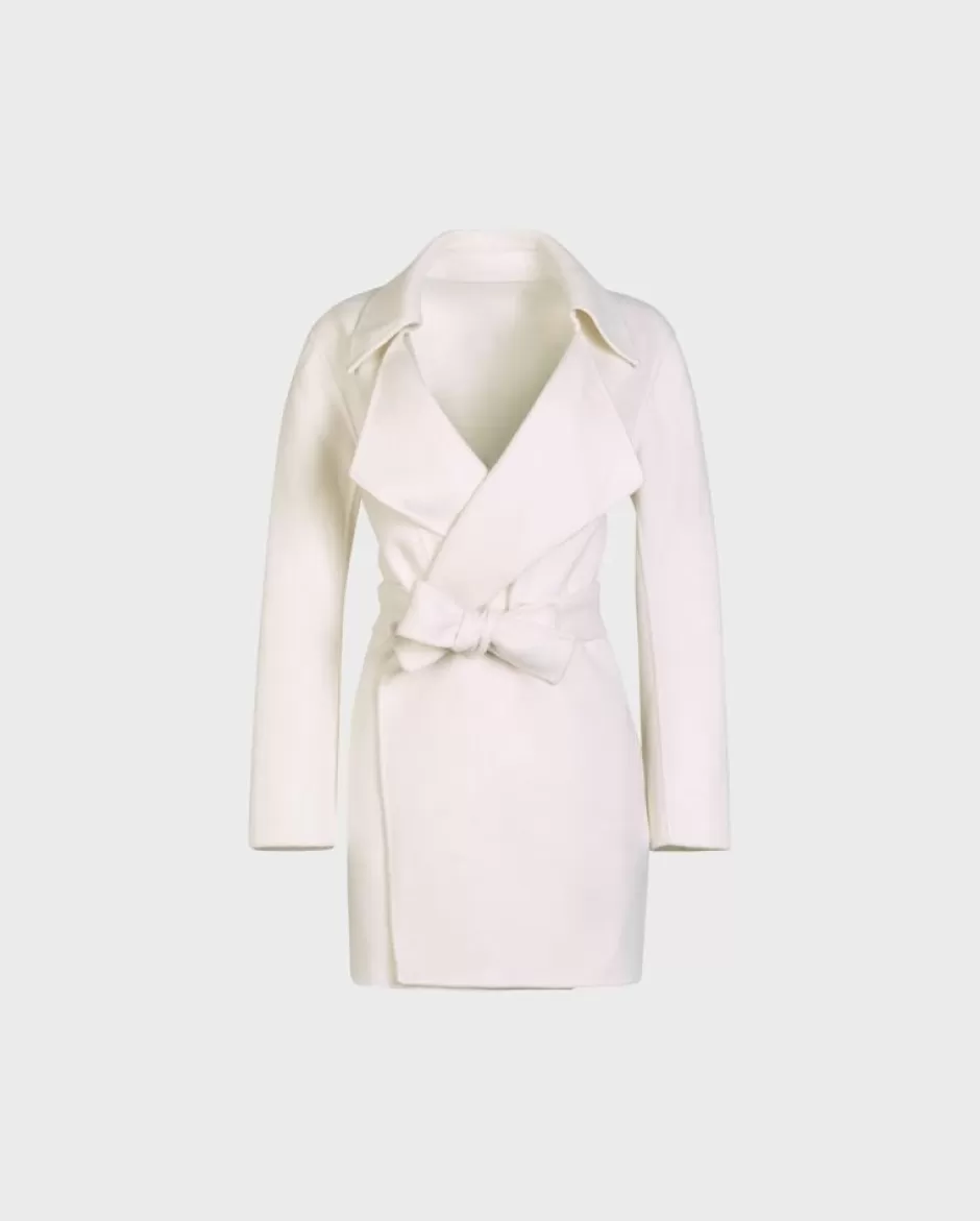 Anne Fontaine Jackets & Coats*Belted Wool Blend Coat, Open Front With Large Notch Lapel White