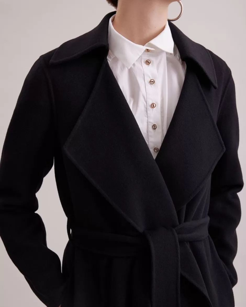 Anne Fontaine Jackets & Coats*Belted Wool Blend Coat With A Large Notch Lapel Black