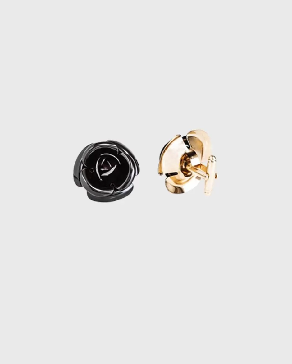 Anne Fontaine Cufflinks*Black And Gold Floral Cufflinks