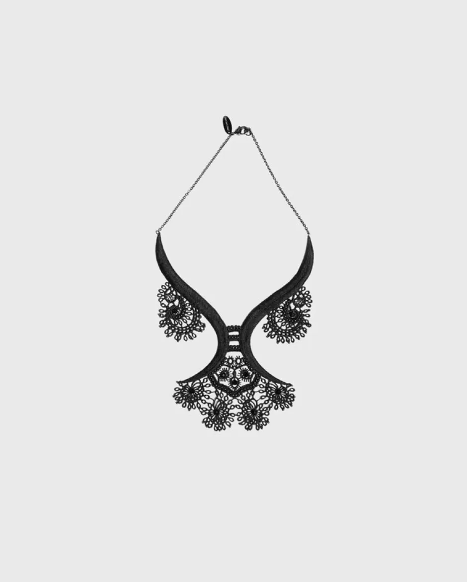 Anne Fontaine Collars*Black Crochet Lace Necklace With Beads