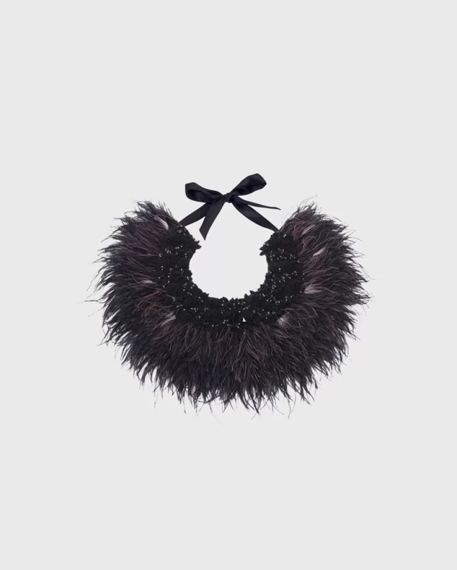 Anne Fontaine Collars*Black Embroidered Collar With Feathers