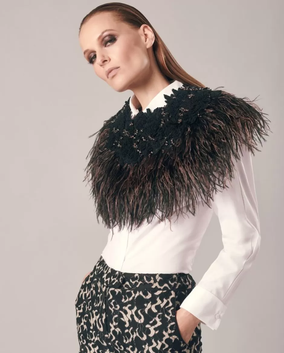 Anne Fontaine Collars*Black Embroidered Collar With Feathers