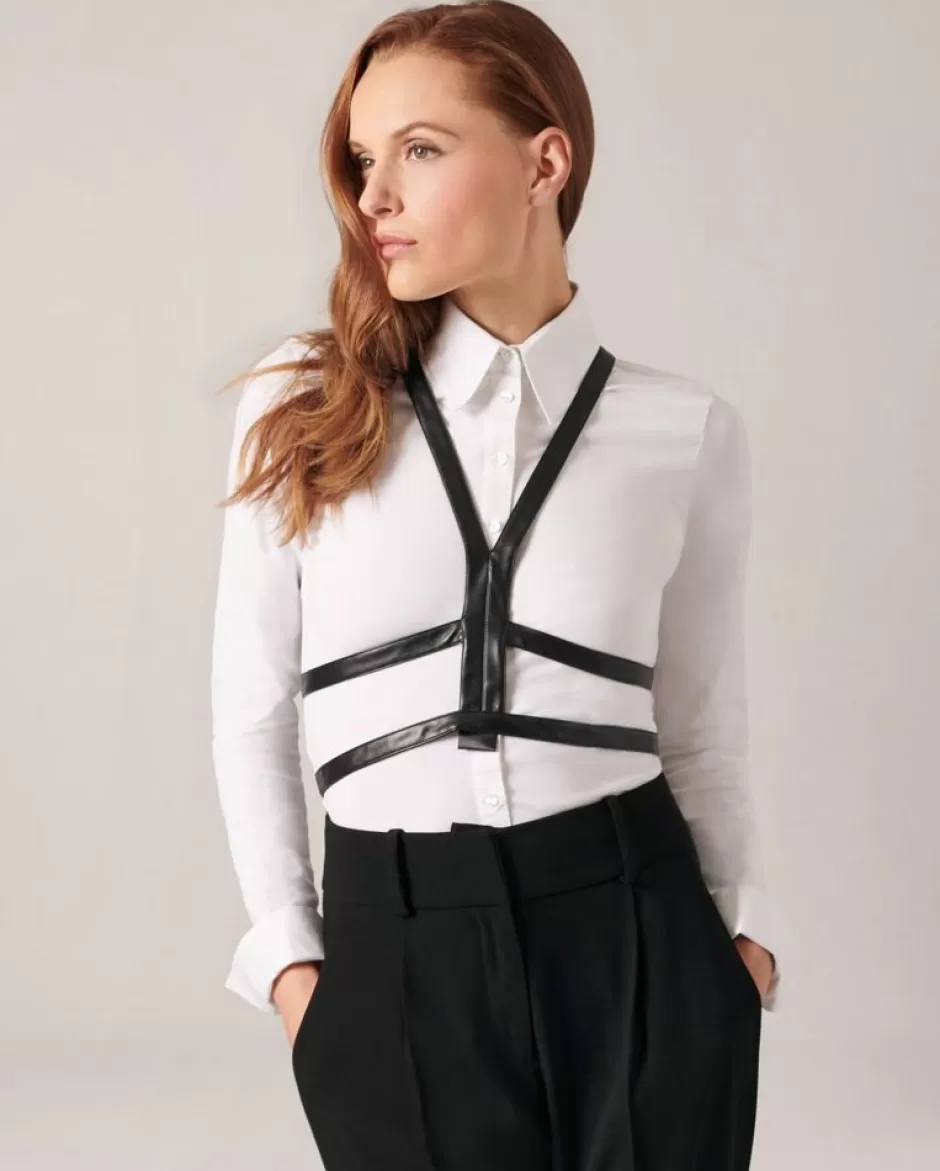 Anne Fontaine Shirtfronts*Black Faux Leather Harness