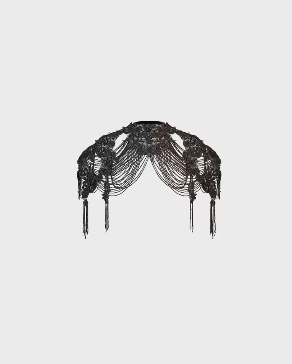 Anne Fontaine Collars*Black Floral Embroidered Collar With Cascading Details