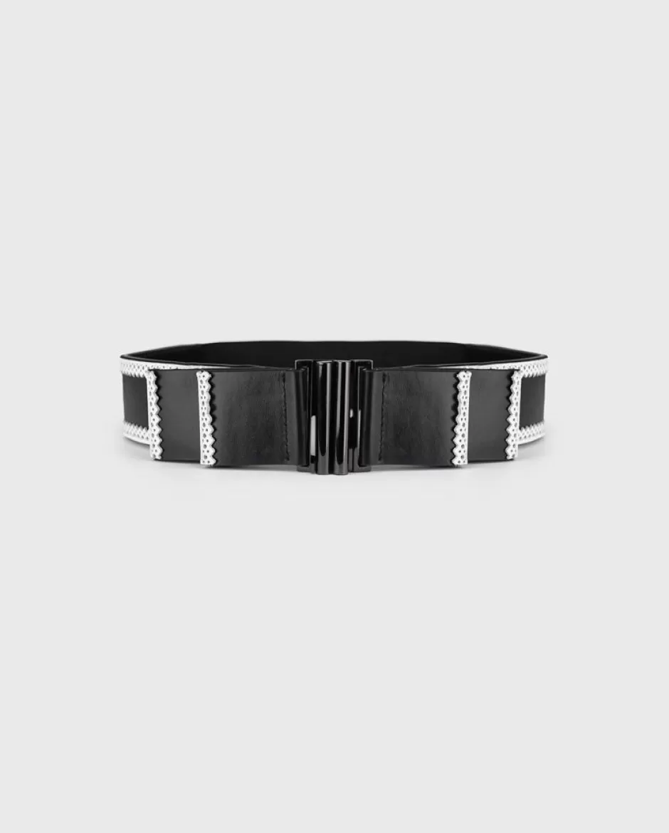 Anne Fontaine Belts*Black Leather Belt With A Flat Double Bow