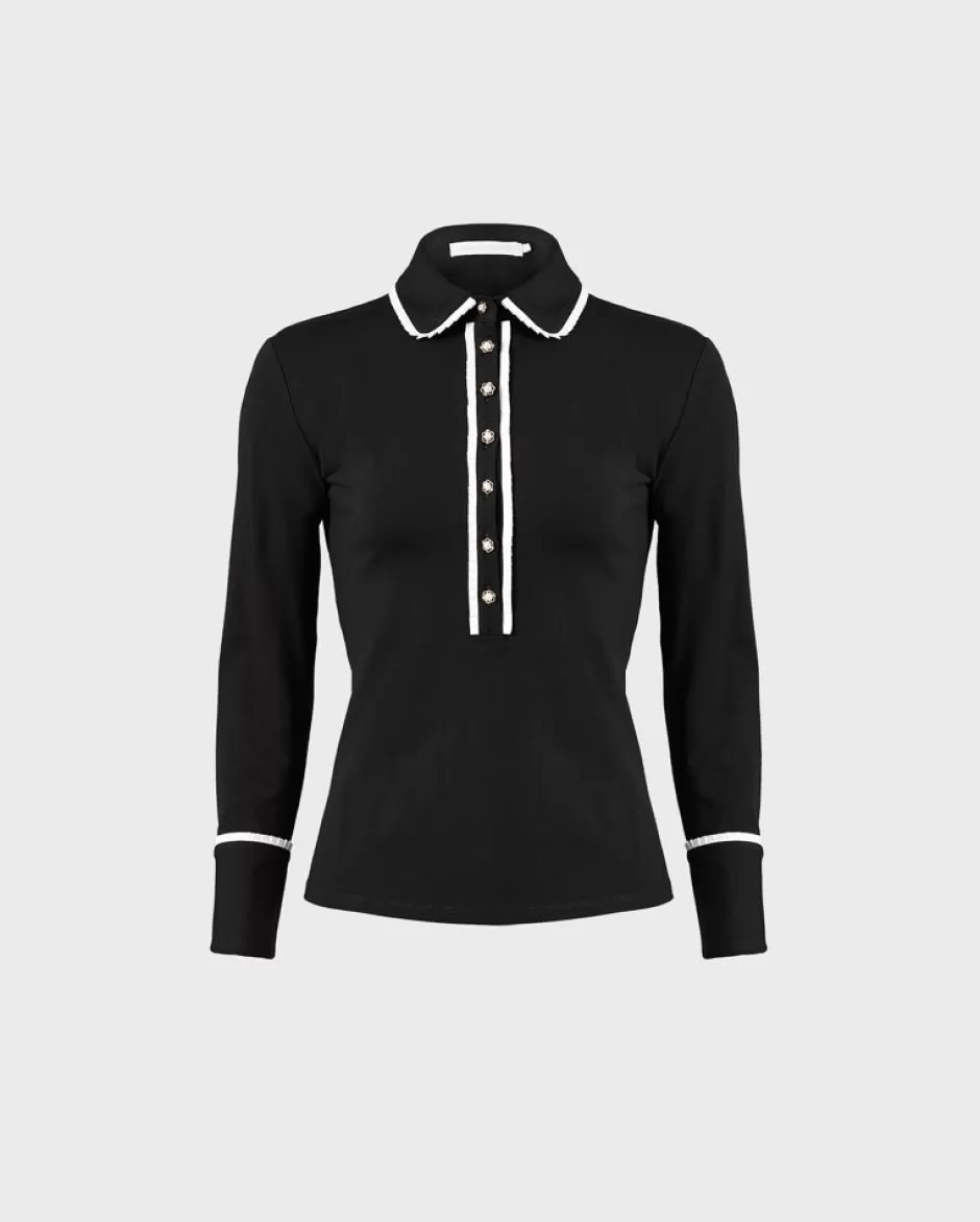 Anne Fontaine Shirts & Blouses*Black Peter Pan Collar Shirt With White Contrast Trim Black/White