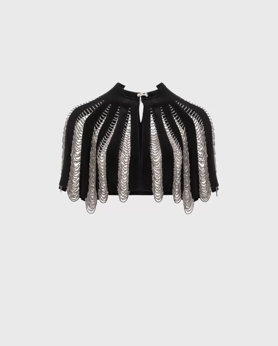 Anne Fontaine Collars*Black Silk Cape With Silver Beading