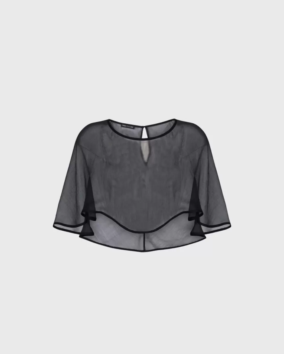 Anne Fontaine Shirts & Blouses*Black Silk Chiffon High-Low Cape