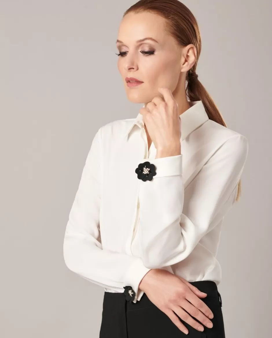 Anne Fontaine Cufflinks*Black Suedette Flower And Bead Cufflinks