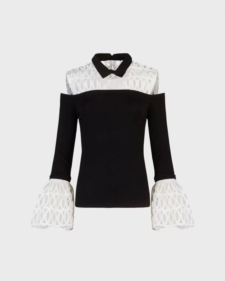 Anne Fontaine Knitwear*Black Top With White Removable Yoke And Cuffs Black/White