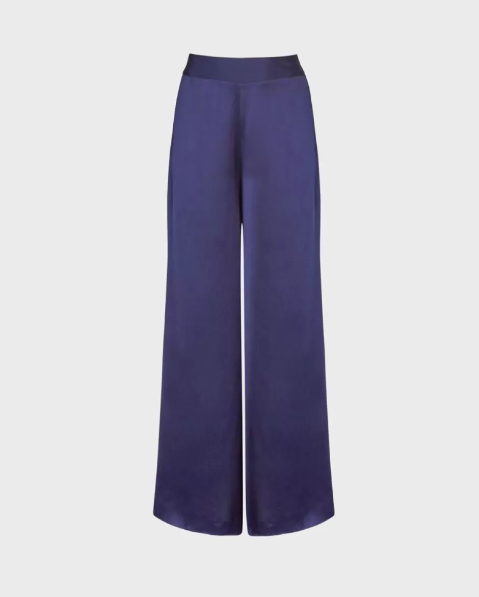 Anne Fontaine Bottoms*Blue Wide Leg Satin Pant Dark Navy