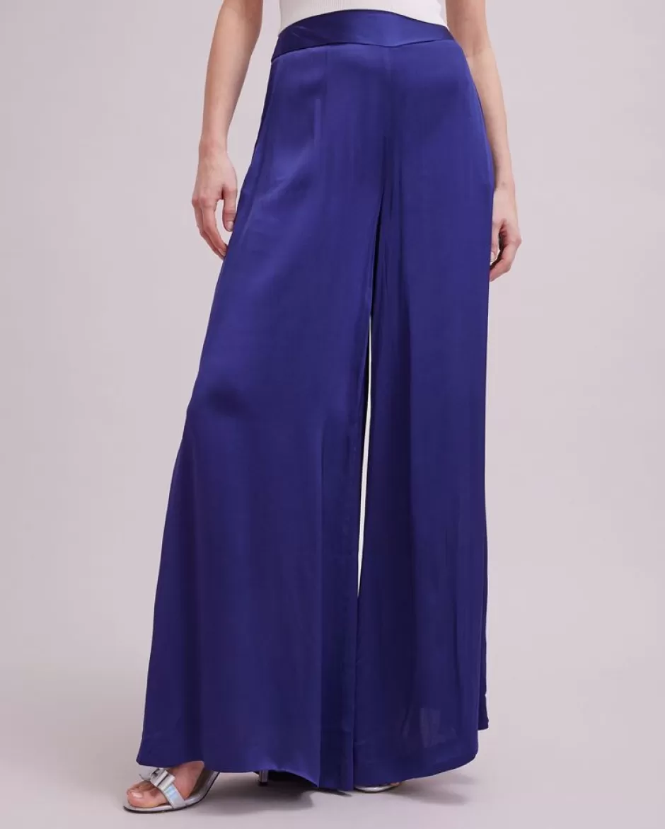 Anne Fontaine Bottoms*Blue Wide Leg Satin Pant Dark Navy