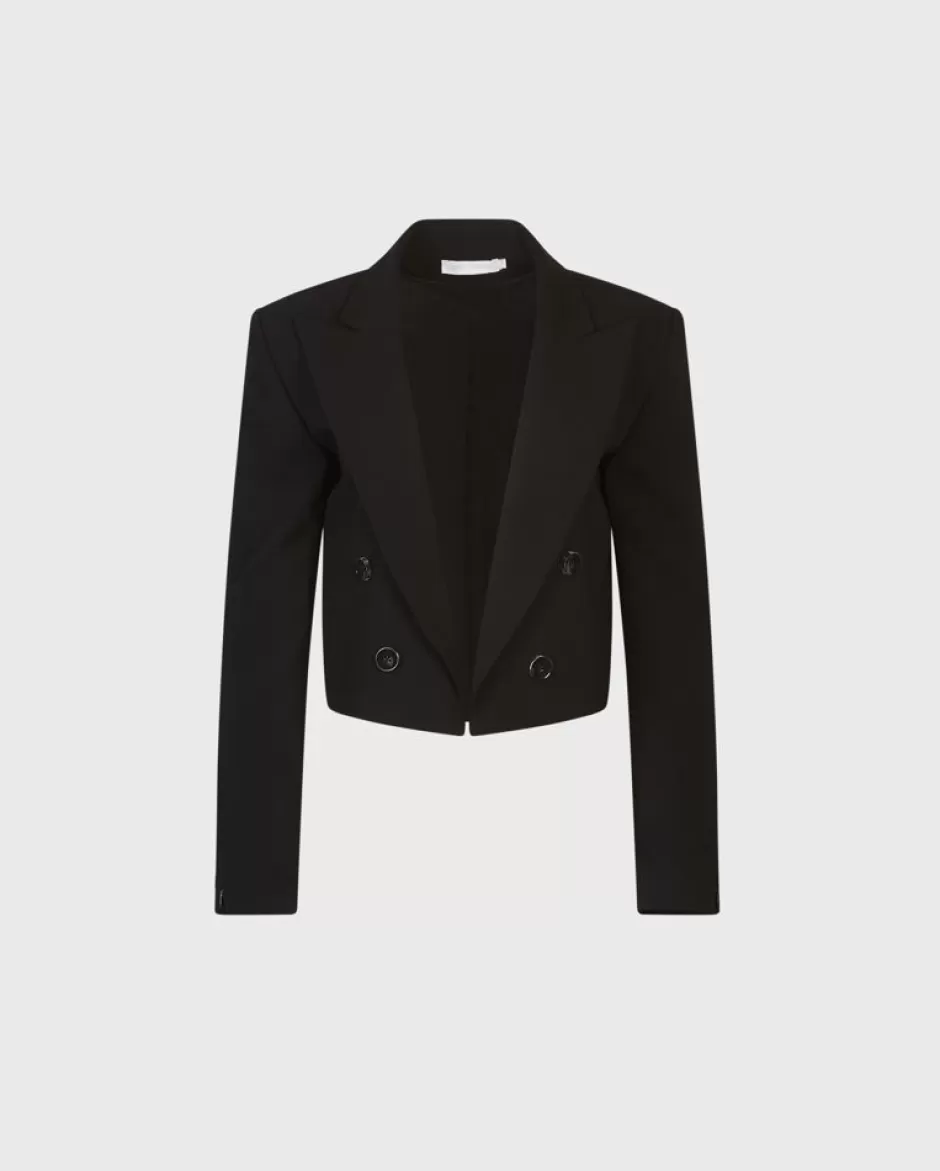 Anne Fontaine Jackets & Coats*Boxy Cropped Crepe Blazer With A Notched Lapel And Structured Shoulders Black