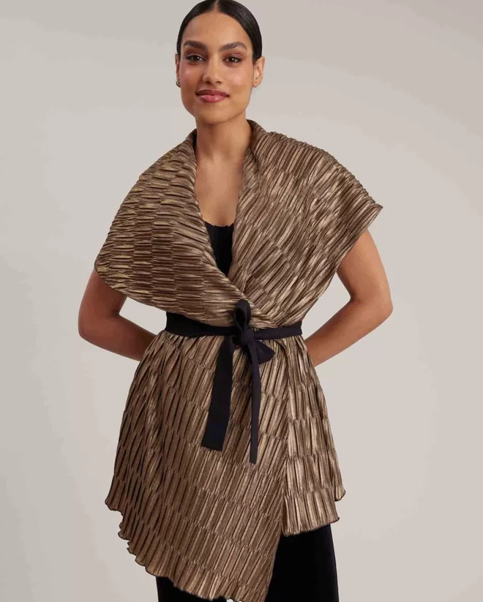 Anne Fontaine Jackets & Coats*Bronze Sleeveless Jacket With A Geometric Pleat Pattern