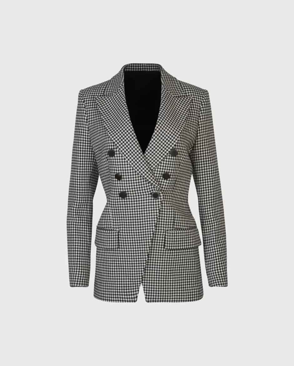 Anne Fontaine Jackets & Coats*Checkered Double-Breasted Long Blazer With A Notch Lapel Black/White