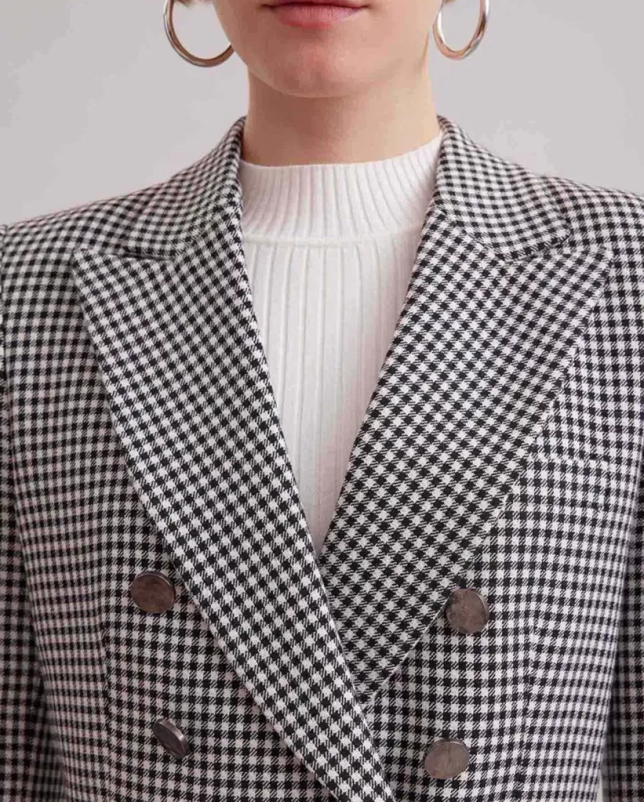 Anne Fontaine Jackets & Coats*Checkered Double-Breasted Long Blazer With A Notch Lapel Black/White