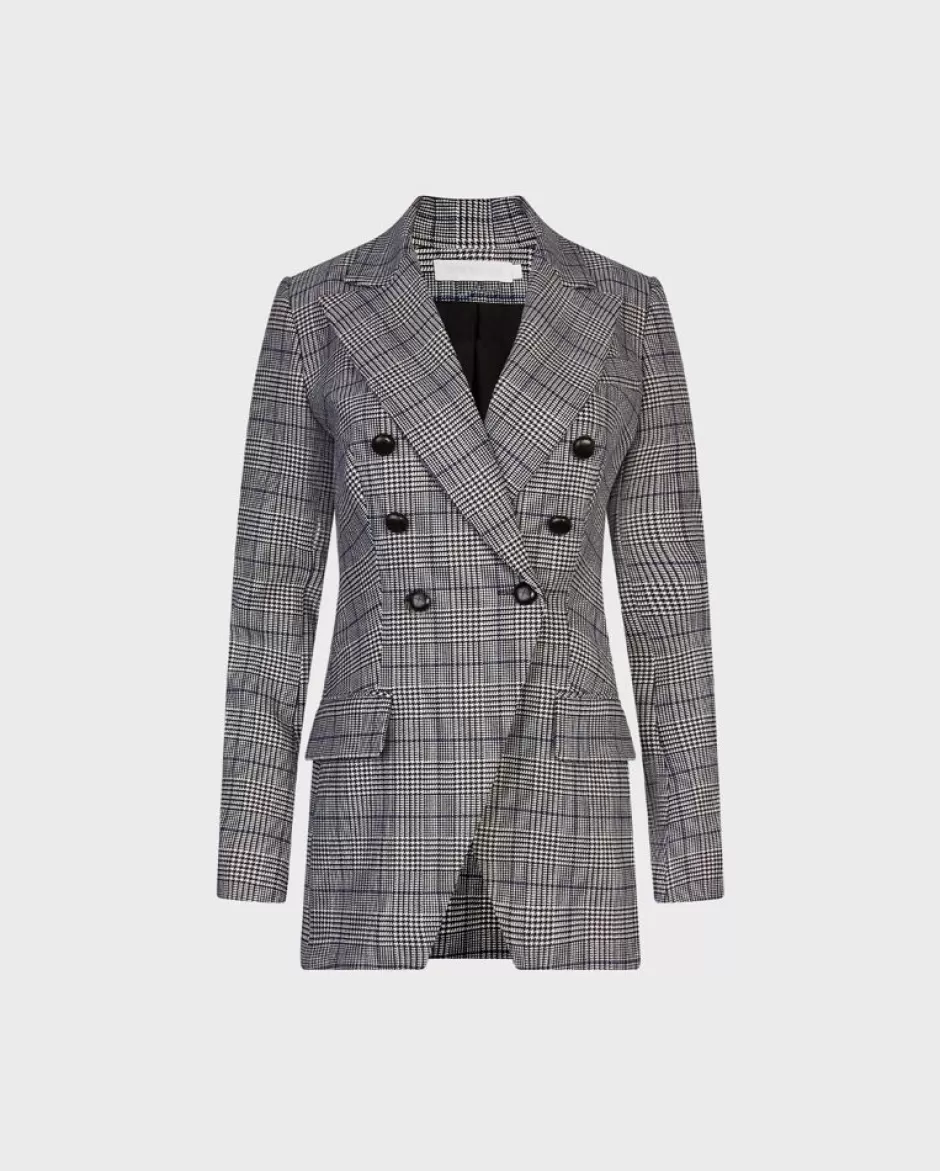 Anne Fontaine Jackets & Coats*Checkered Pattern Double Breasted Blazer Grey