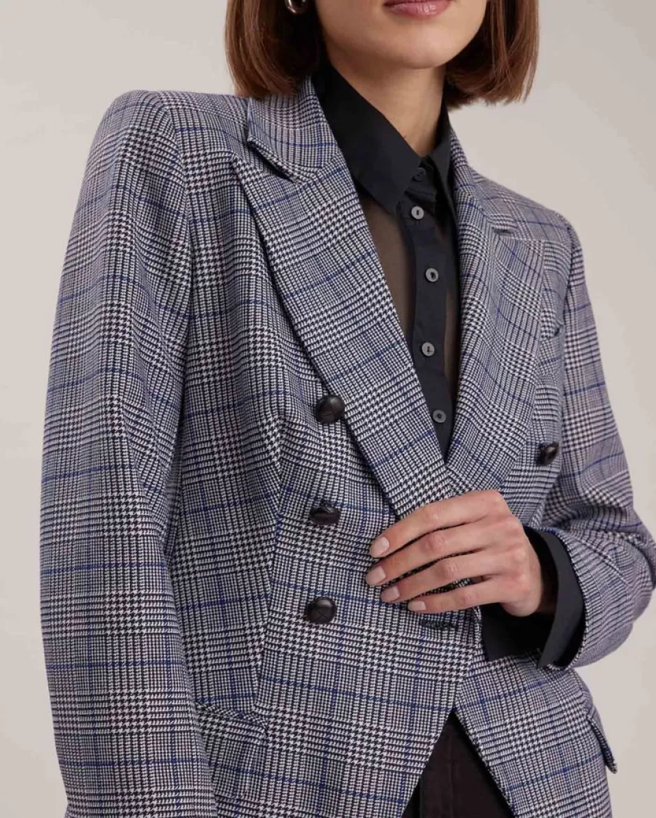 Anne Fontaine Jackets & Coats*Checkered Pattern Double Breasted Blazer Grey