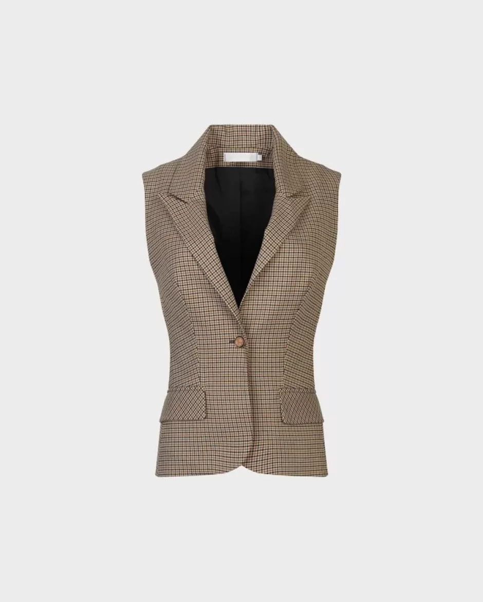 Anne Fontaine Jackets & Coats*Check-Pattern Tailored Vest Brown