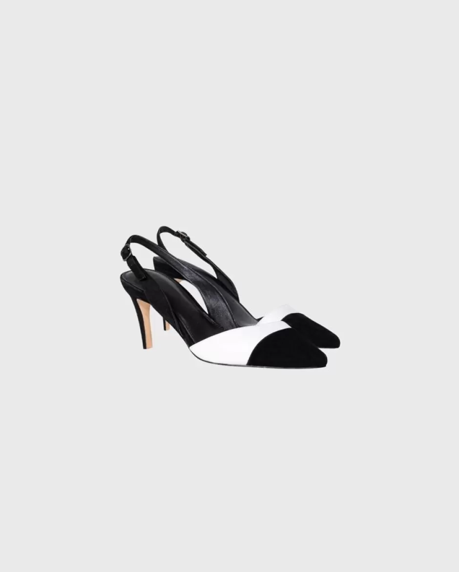 Anne Fontaine Heels*Classic Slingback Heel In Black And White Leather Black/White