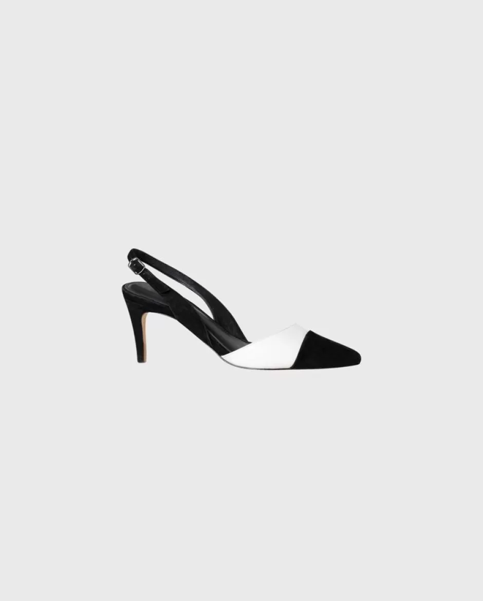 Anne Fontaine Heels*Classic Slingback Heel In Black And White Leather Black/White