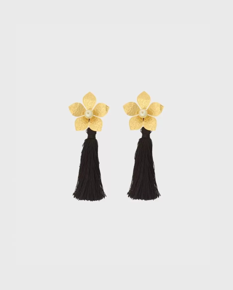 Anne Fontaine Jewelry*Clip-On Earrings With Tassels And A Gold Flower