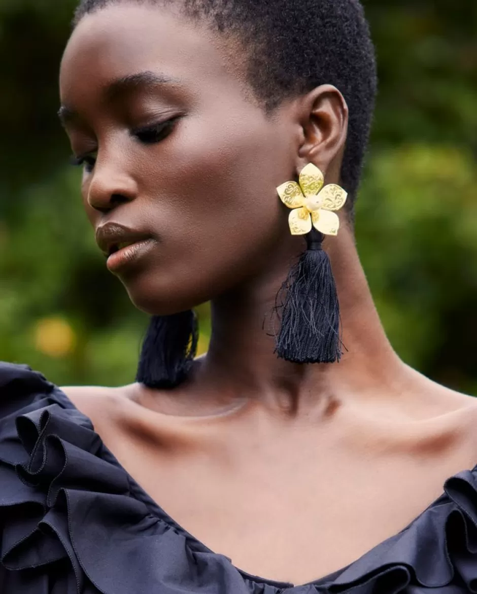 Anne Fontaine Jewelry*Clip-On Earrings With Tassels And A Gold Flower