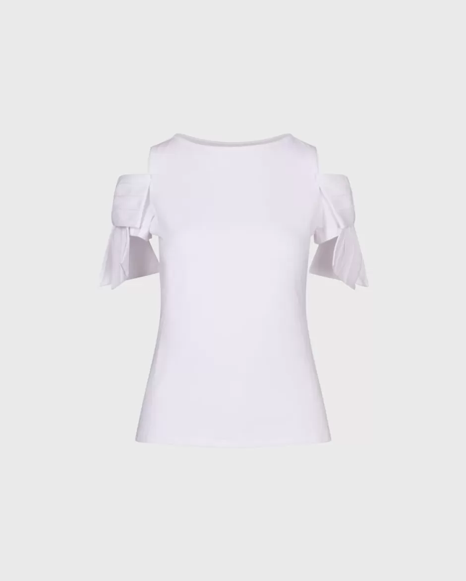 Anne Fontaine The White Shirt*Cold Shoulders Top And Bow Sleeves In Cotton White