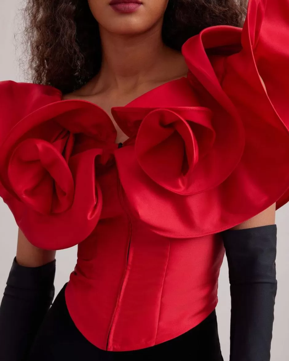 Anne Fontaine Tops*Corset Top With Exaggerated Ruffles Tango Red