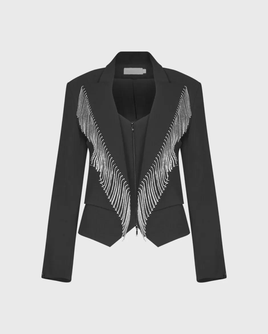 Anne Fontaine Jackets & Coats*Crepe Blazer With Attached Vest And Fringe Black