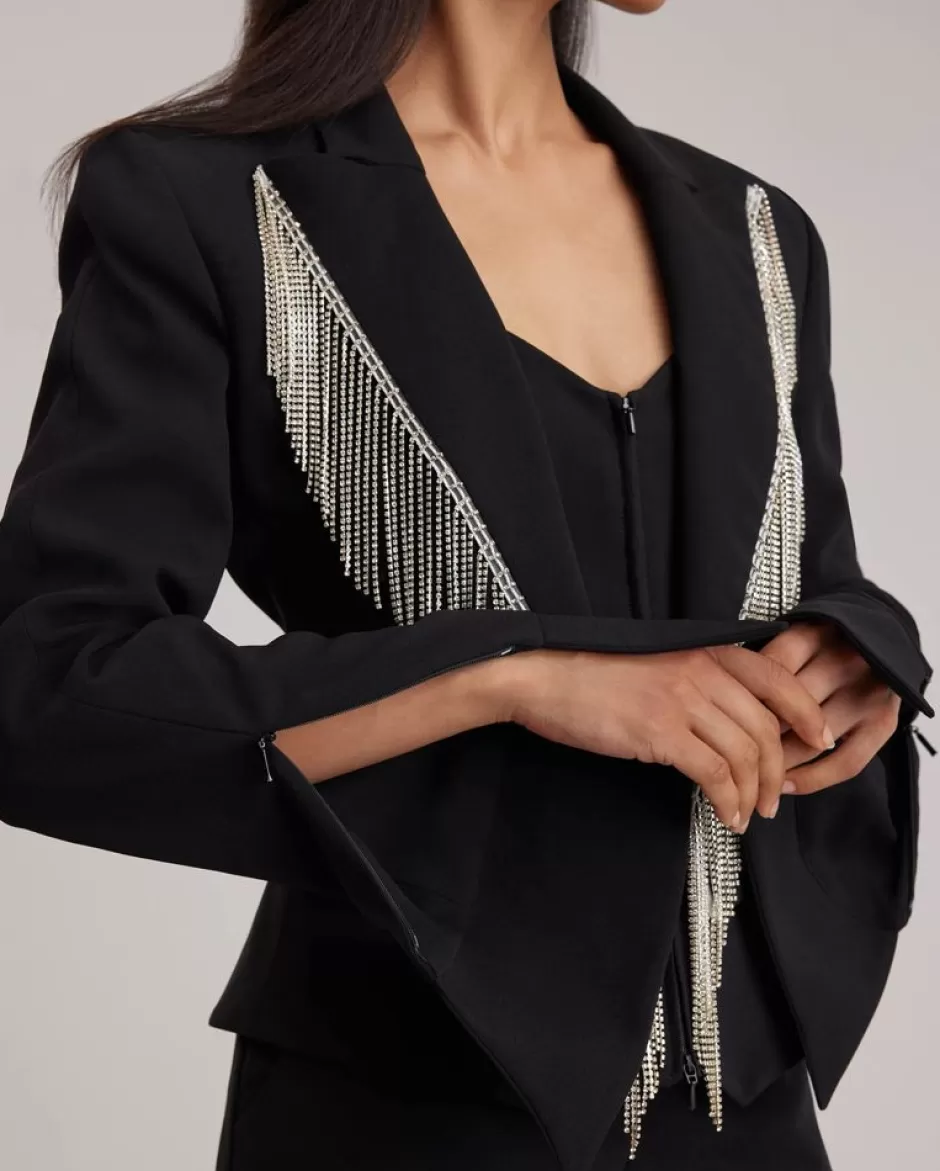 Anne Fontaine Jackets & Coats*Crepe Blazer With Attached Vest And Fringe Black