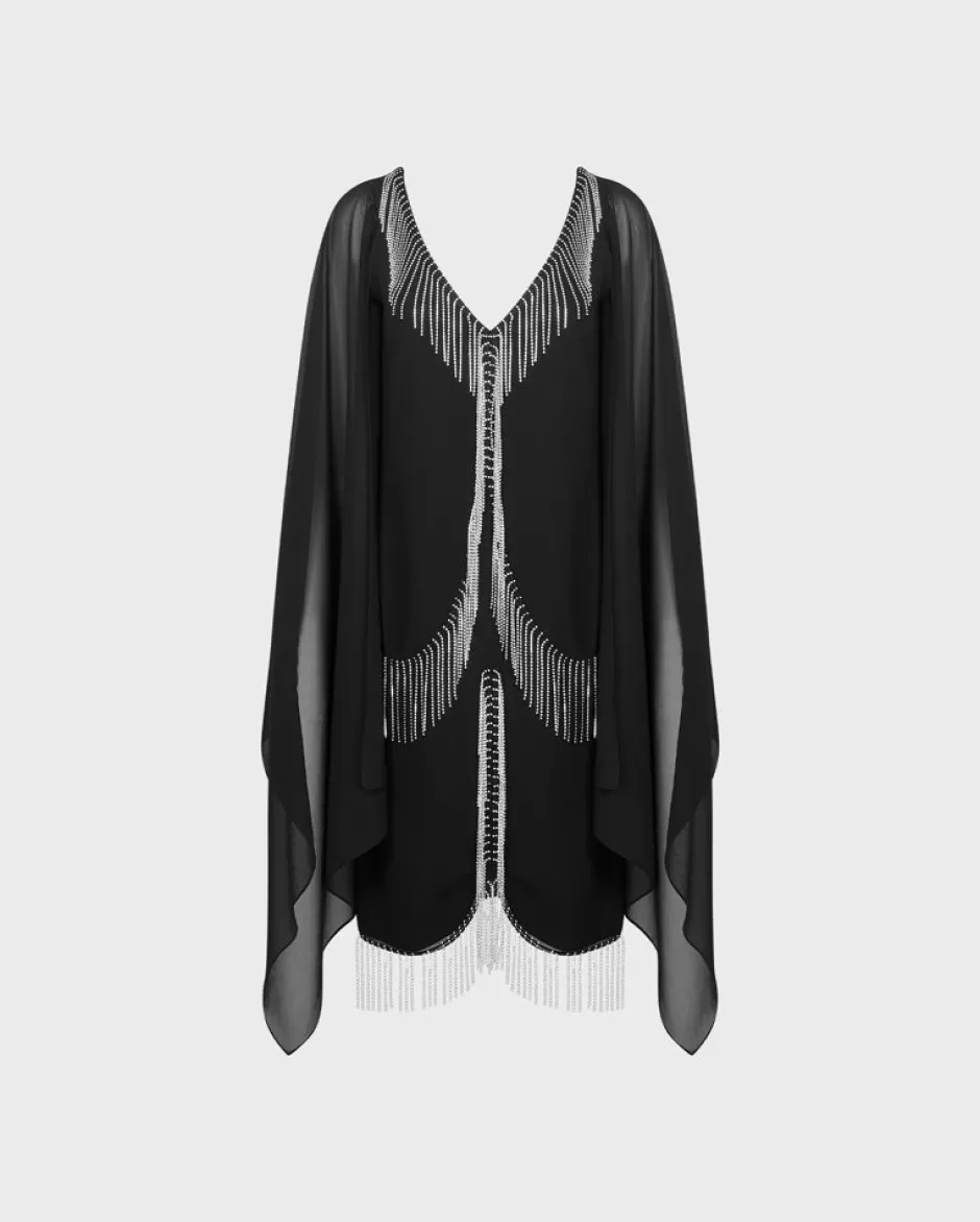 Anne Fontaine Dresses*Crepe Dress Embellished With Crystal Fringe Black