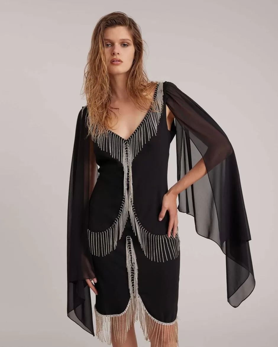 Anne Fontaine Dresses*Crepe Dress Embellished With Crystal Fringe Black