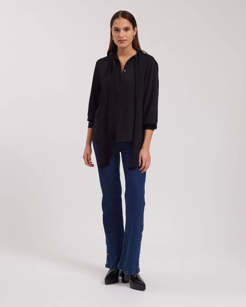 Anne Fontaine Shirts & Blouses*Crepe Shirt With Knotted Tie Collar Black