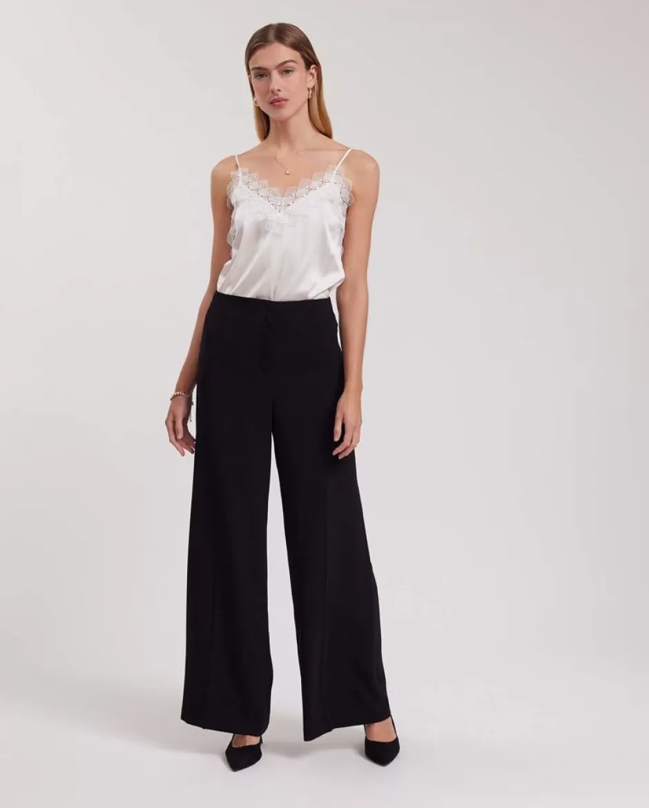 Anne Fontaine Bottoms*Crepe Wide-Leg Palazzo Pants Black