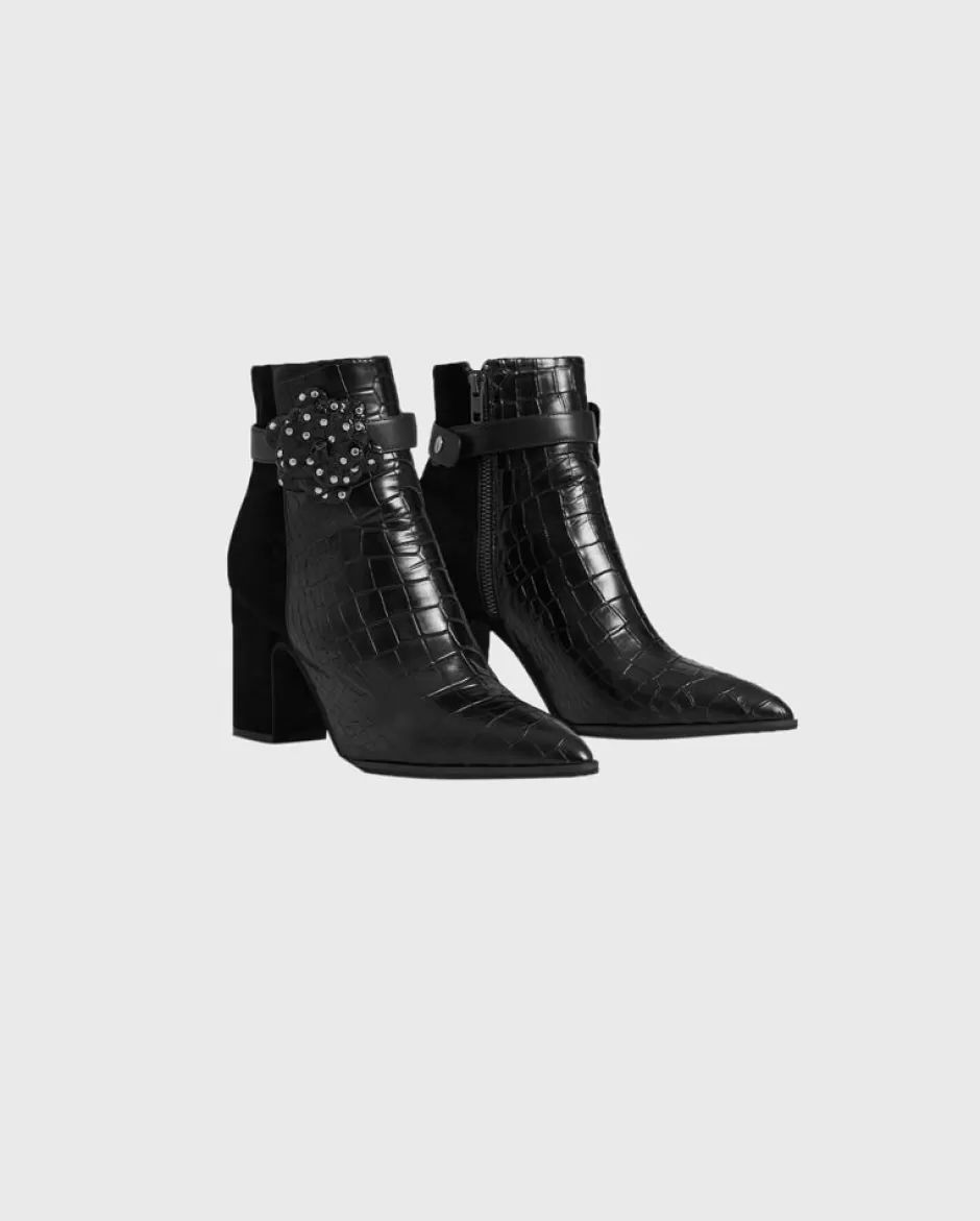 Anne Fontaine Boots*Croc-Embossed Leather And Suede Boots Black