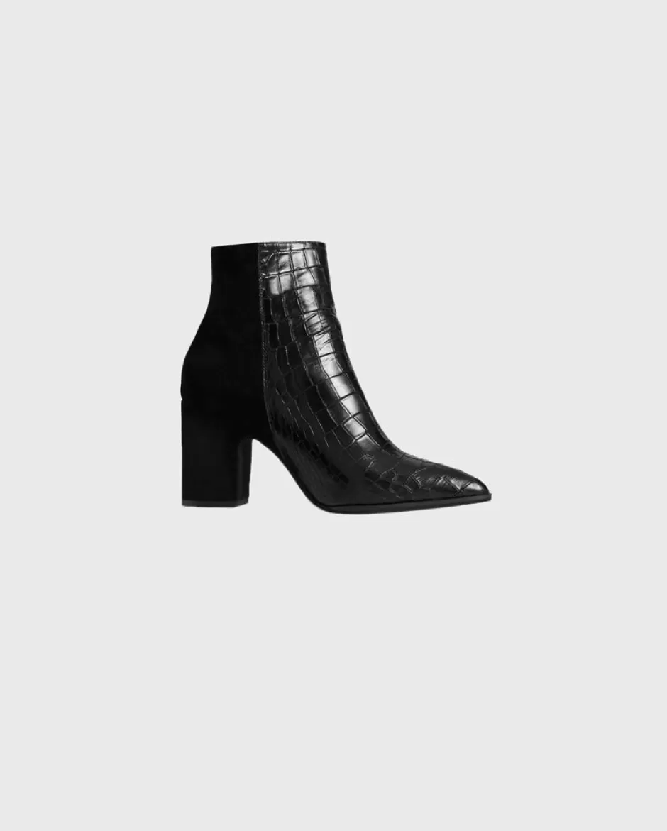 Anne Fontaine Boots*Croc-Embossed Leather And Suede Boots Black