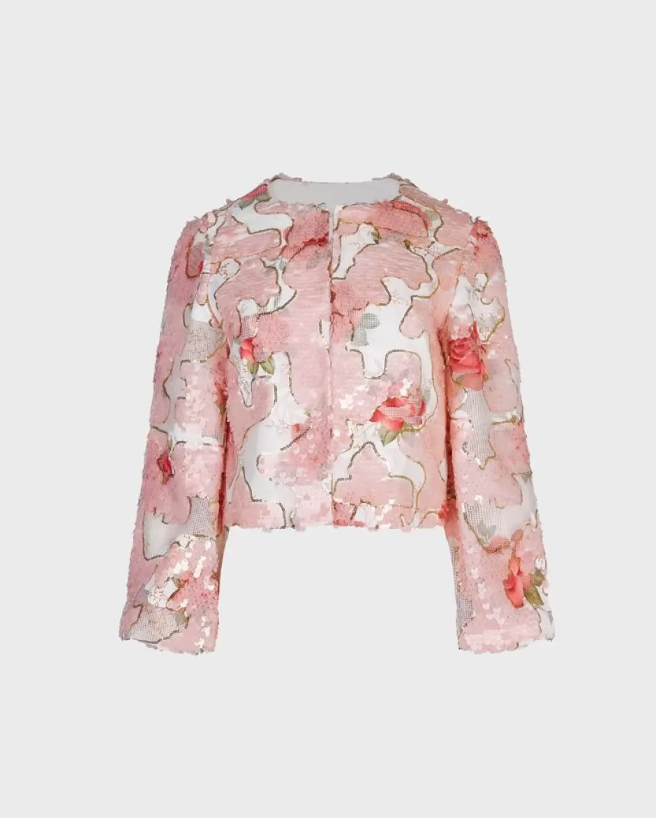 Anne Fontaine Jackets & Coats*Cropped Jacket With And Gold Sequin Rose Pattern Pink