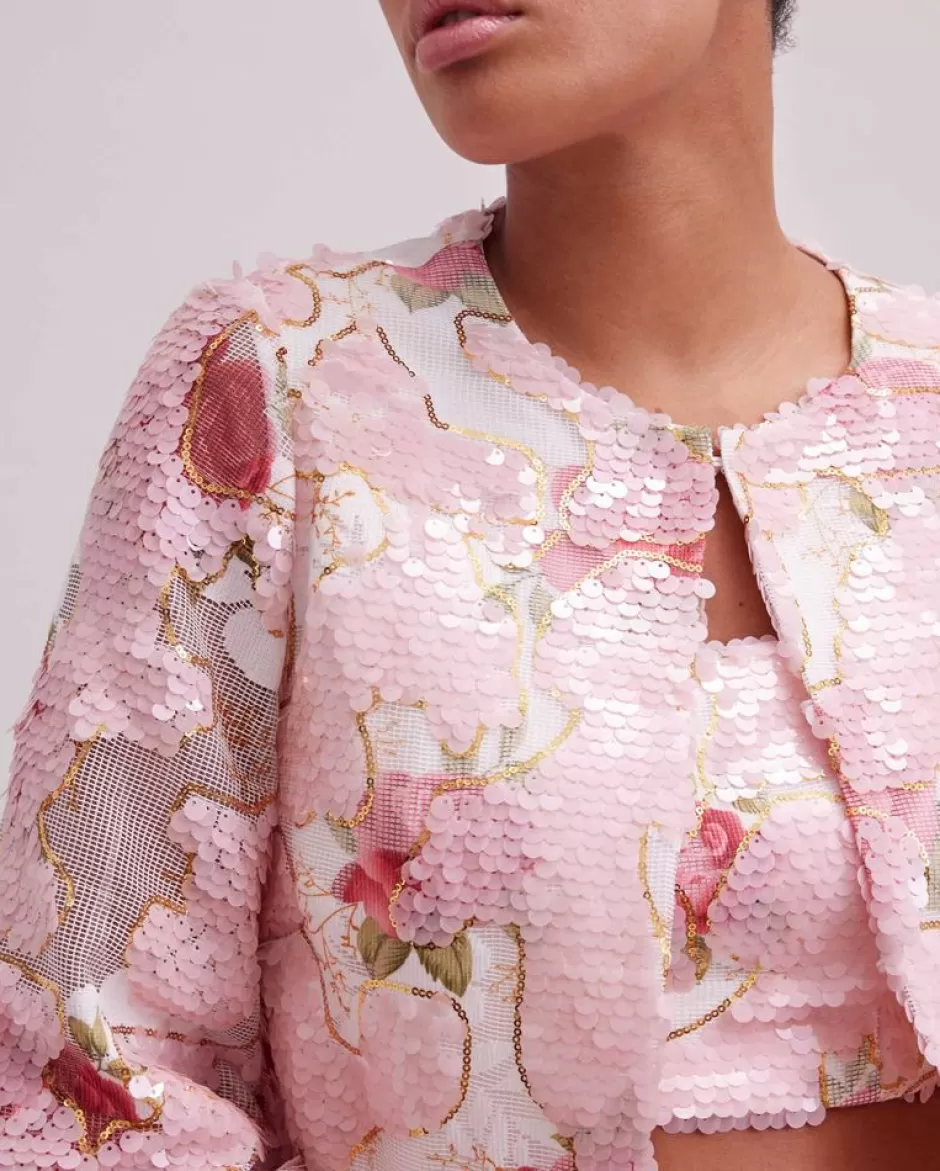 Anne Fontaine Jackets & Coats*Cropped Jacket With And Gold Sequin Rose Pattern Pink