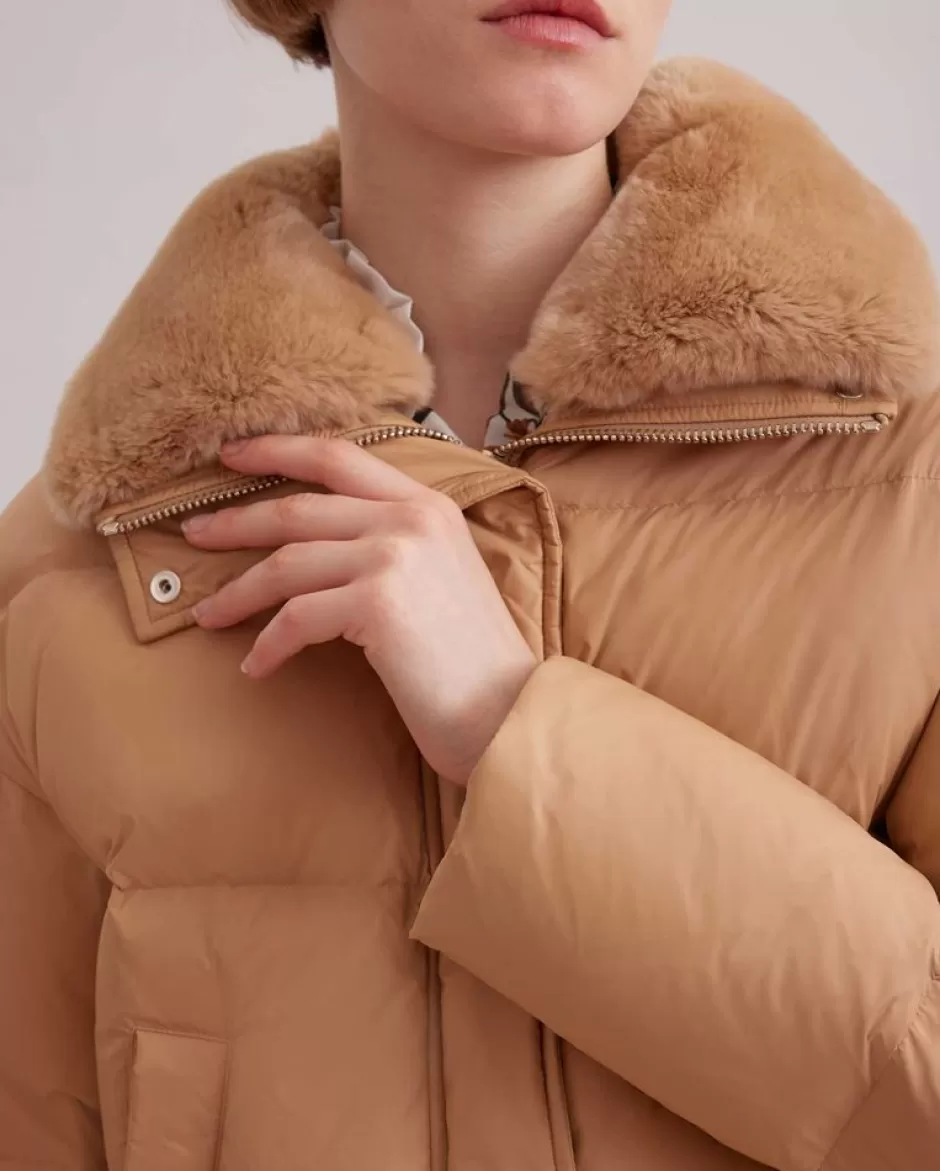 Anne Fontaine Jackets & Coats*Cropped Puffer Jacket With Fur Collar Brown