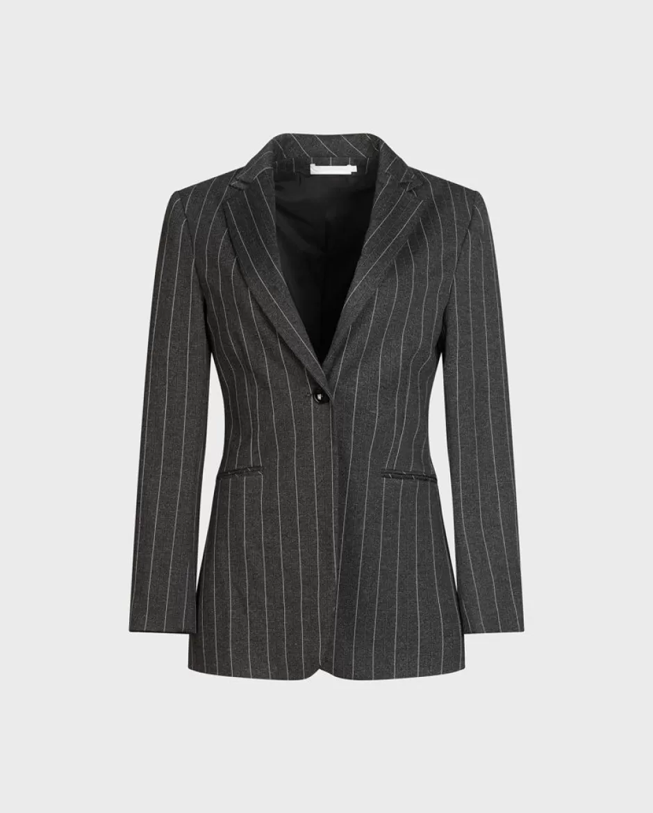 Anne Fontaine Jackets & Coats*Dark Pin Stripe Boyfriend Blazer With Removable Belt Grey