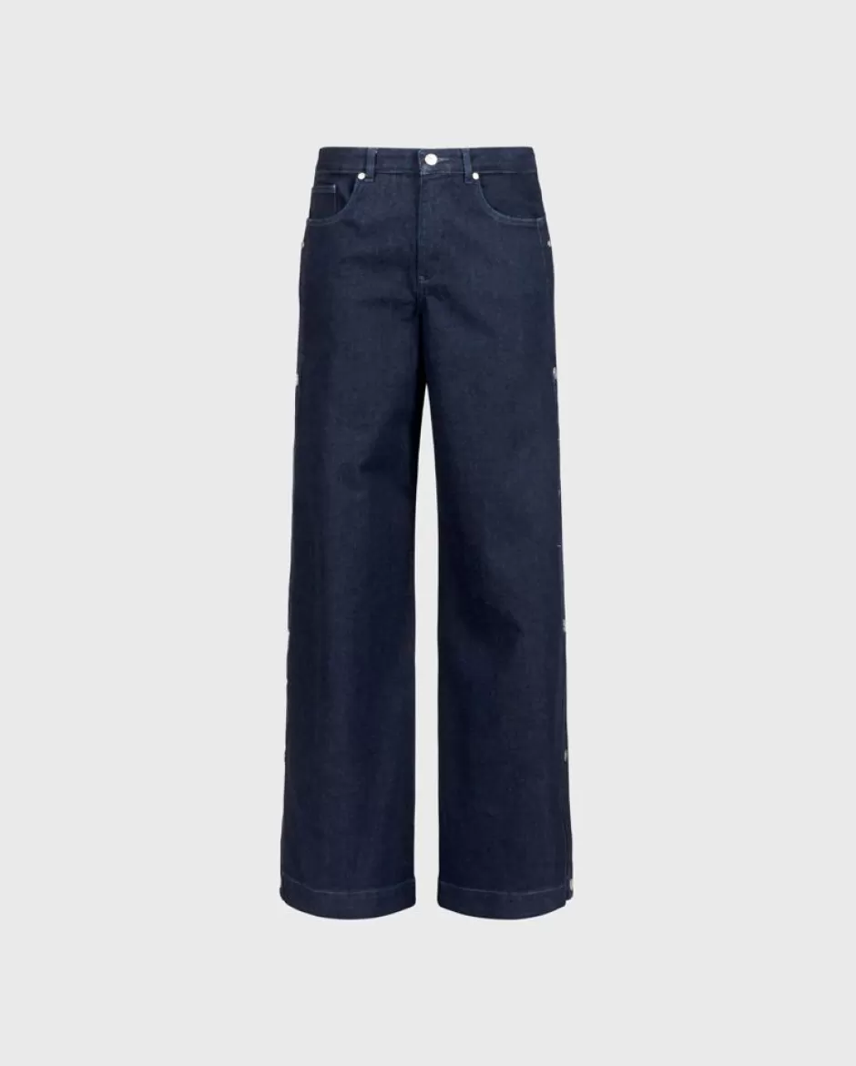 Anne Fontaine Bottoms*Dark Washed Jeans With Snaps Along The Side Blue